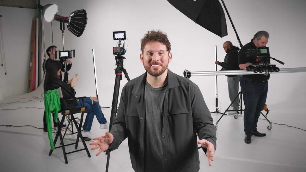 Production crew and cameras on set for the Cellev8 commercial
