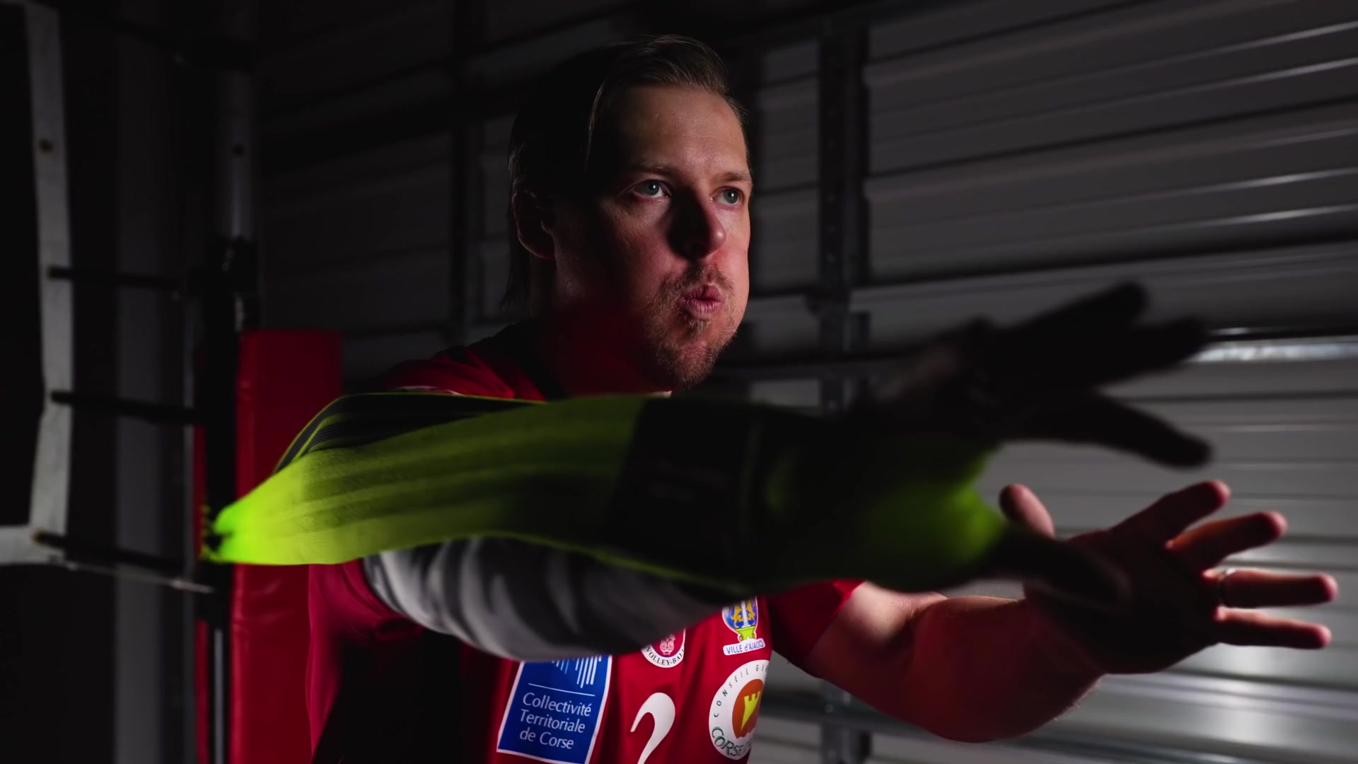 Athlete training with resistance bands in the Pro Volley Bands commercial